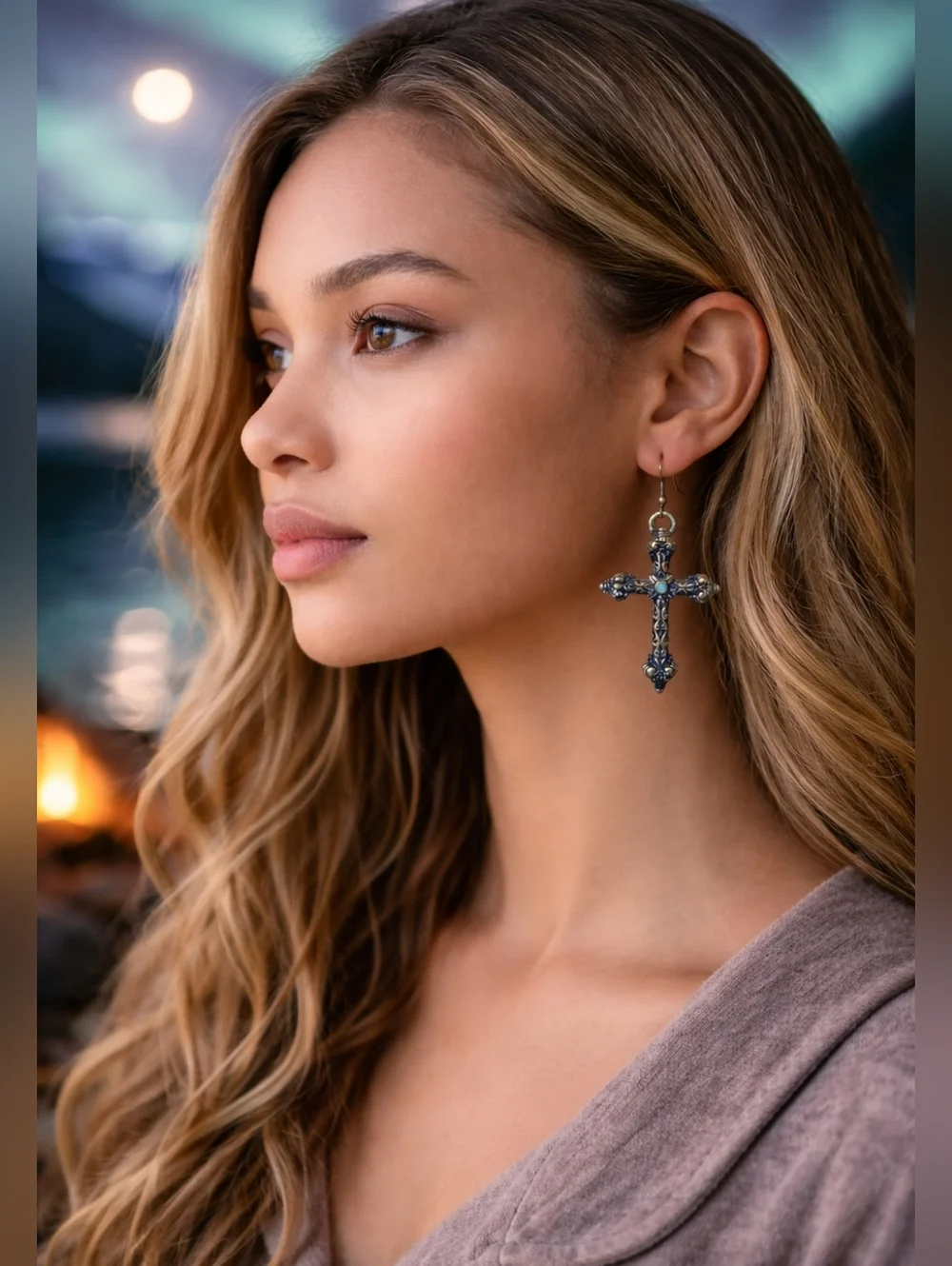 Women's Vintage-Style Large Cross Drop Earrings